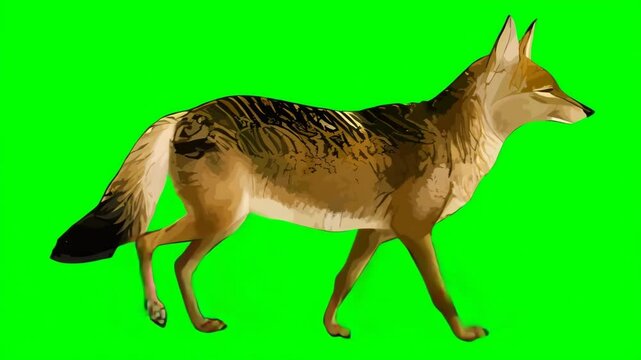 Walking  coyote from the Wild West series,  chroma key, green screen, mockup, footage, loop	