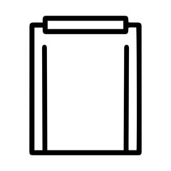 Outline style image depicts a clipboard with a blank rectangular paper attached, denoting a generic surface for writing, notes, or display. Related to organization, documentation, or writing surface