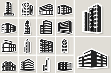 Buildings vector web sticker icons set