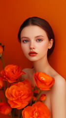 Striking Beauty with Orange Roses on Vibrant Background