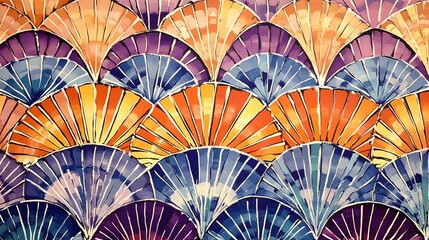 Vibrant Abstract Fan Pattern Artwork Colorful Scallops Design