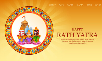 Lord Jagannath, Balabhadra and Subhadra on annual Ratha Yatra in Odisha festival background