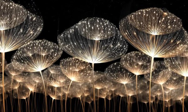 Glowing Fibers in Motion with Bright Light Patterns and Effects