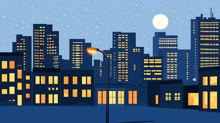 Night Cityscape Buildings Moonlit Urban Scene