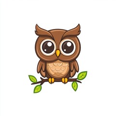 Fototapeta premium Cute cartoon owl perched on a branch (1)