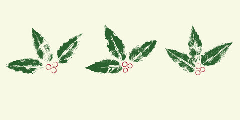 Natural leaves imprint, grunge style, vector, isolated, decorative elements for design