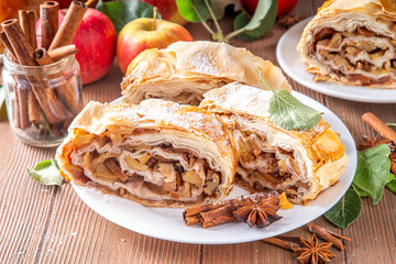 Homemade fragrant autumn apple strudel