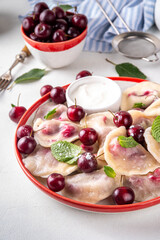 Traditional West Europe cherry pierogi dumplings