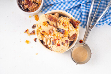 Creme brulee ice cream topped with caramelized  sugar