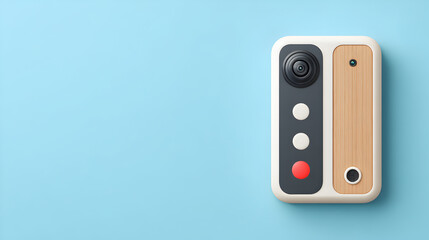 Fototapeta premium stylish retro toy camera on a clean blue surface