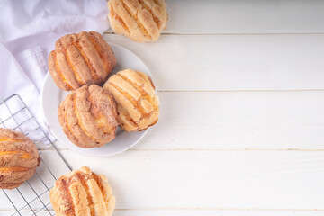 Mexican traditional conchas pastry, cookie or bread bun
