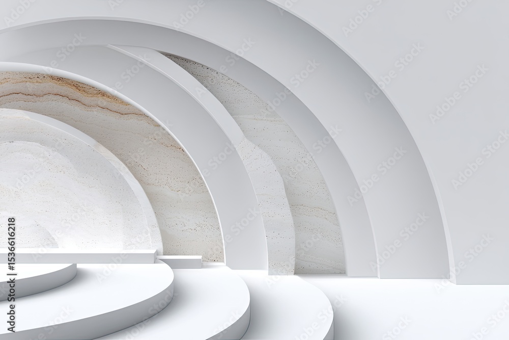 Poster white plaster spiral texture with circular forms and subtle gradation