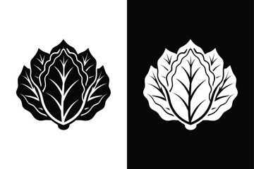 Collard Greens Logo Icon. Flat Design of Large Leaf Vegetable for Organic Dishes