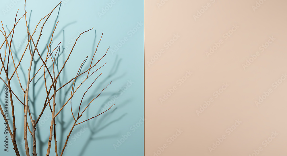 Poster nature's minimalist canvas: a stark, artistic display of a barren branch casts a captivating shadow 