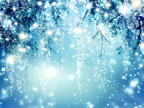 Enchanted Winter Branches Sparkling Lights Background