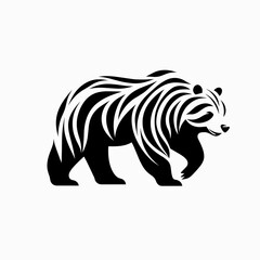 Fototapeta premium Black and white stylized bear illustration with flowing design 