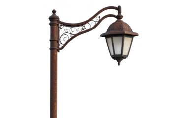 Vintage street lamp isolated object on white background on transparent background