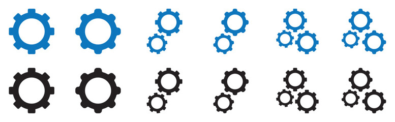 Gears icon set. Gears or setting icon set. solid and line icon style. eps file.