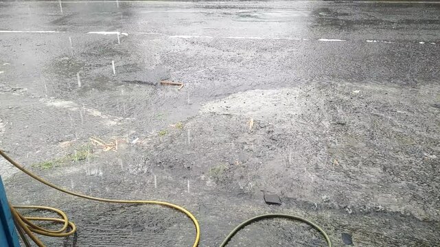 water drops on the ground,a moment rain fall