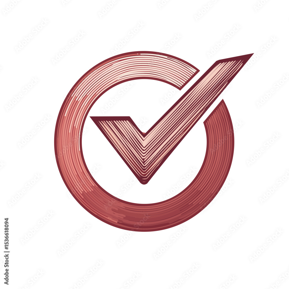 Aufkleber engraved tick mark inside circle signifying approval and verification on black background