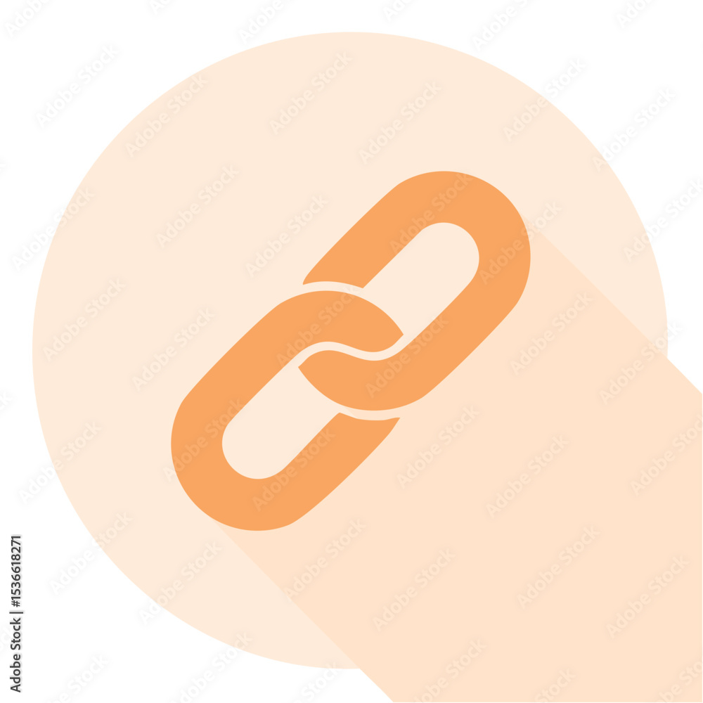 Poster peach colored chain link icon on circular background with long shadow, internet connection symbol