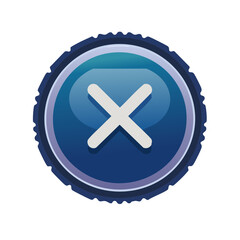 Obraz premium Glossy Blue Button with X Mark Symbol: Circle Icon for Web or UI Design
