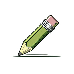 Illustration of a Green Pencil with Eraser Drawing a Line on a Black Background