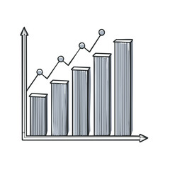 Hand drawn increasing bar chart and line graph on black for business presentation analysis and finance reporting demonstrating positive trend