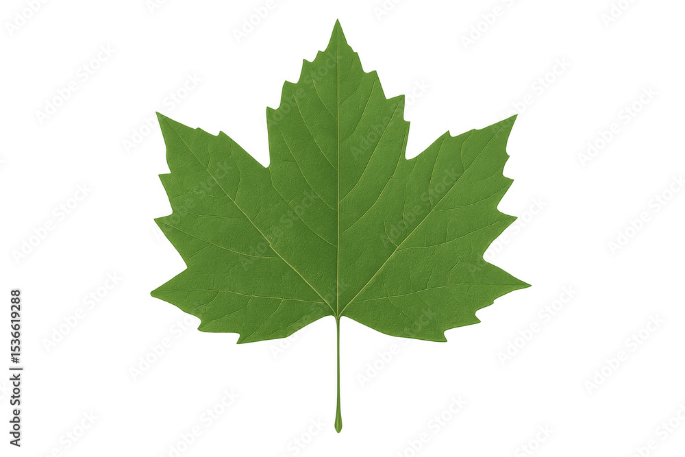 Poster realistic 3d rendering of a vibrant green sycamore maple leaf isolated on a transparent background, 