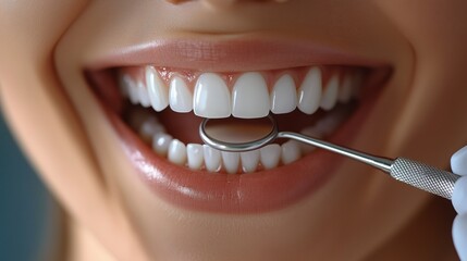 Fototapeta premium Perfect white teeth during dental cleaning procedure in modern clinic