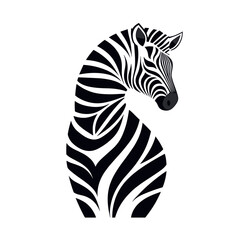 Stylized zebra illustration in black and white on white background