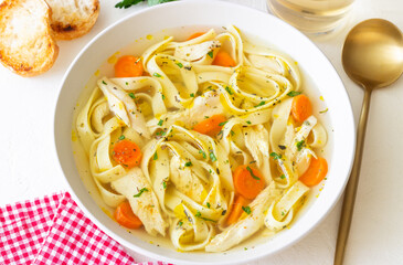 Chicken Noodle Soup. Italian Food. Recipe. Healthy Eating.