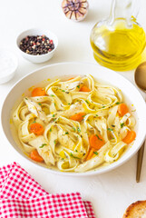 Chicken Noodle Soup. Italian Food. Recipe. Healthy Eating.
