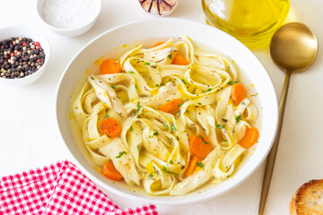 Chicken Noodle Soup. Italian Food. Recipe. Healthy Eating.