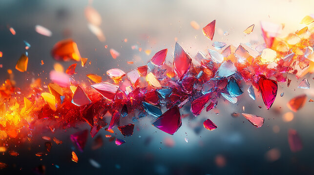 Shimmering petals in warm hues float against a blue-to-orange gradient. - Powered by Adobe
