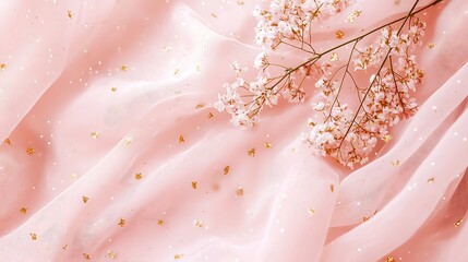 Soft pink fabric with golden glitter and flowers