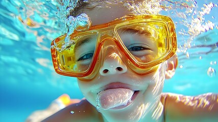 Naklejka premium Child snorkeling pool fun summer sun