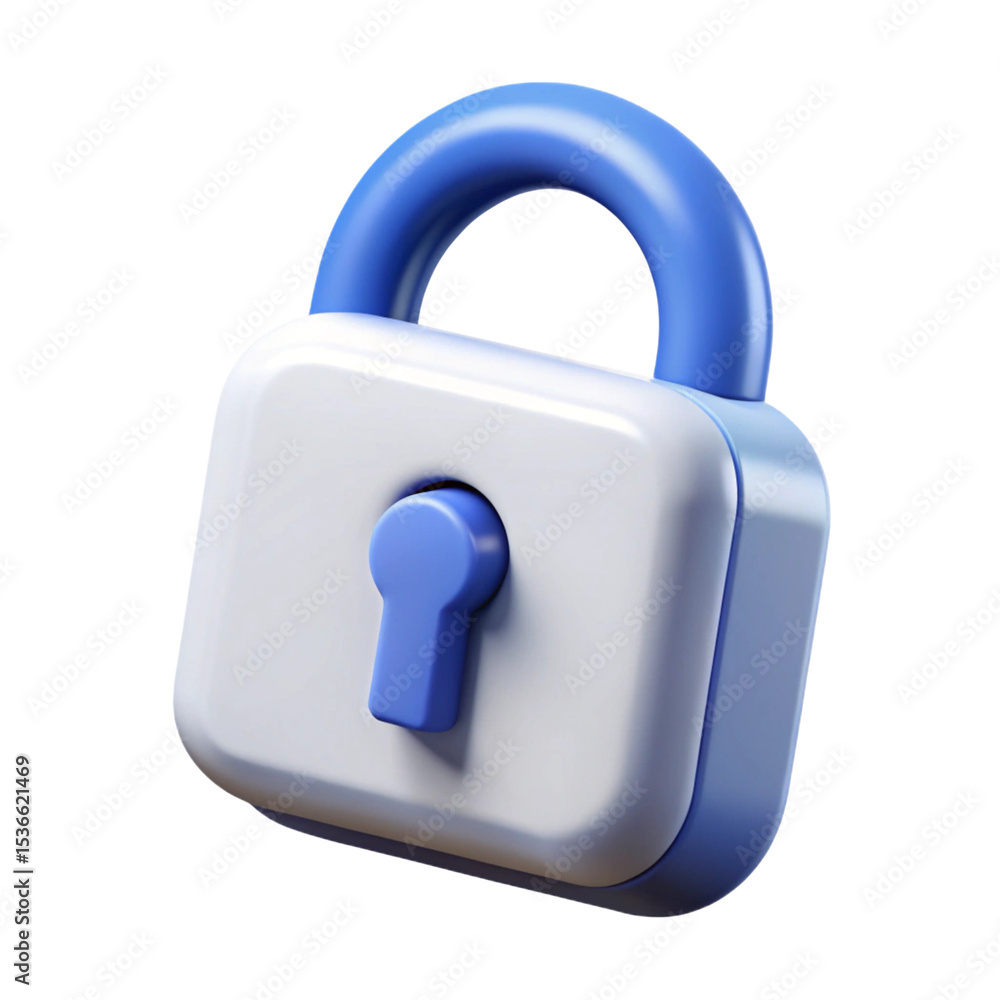 Poster blue and white 3d rendered padlock isolated on a black background for security concepts