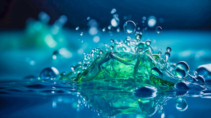 Close up beautiful water drops on blue background for wallpaper.