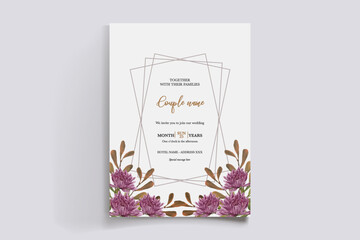 WEDDING INVITATION FRAME WITH FLOWER DECORATIONS AND FRESH LEAVES