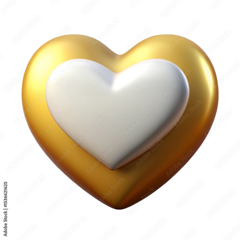Poster elegant 3d rendering of a golden and white heart symbol on a transparent background