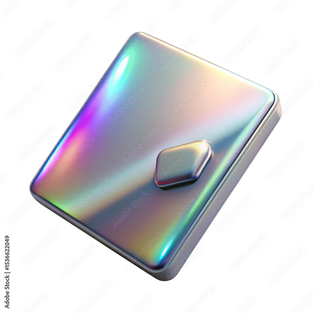 Poster holographic and glossy abstract object with shiny colorful iridescent surface isolated on black