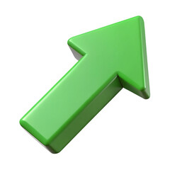 Green 3d arrow pointing upward on black background represents growth and progress