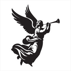 Angel Blowing Trumpet Silhouette Vector Icon in Black and White © Journey