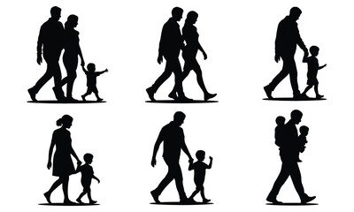Silhouette family walking various poses