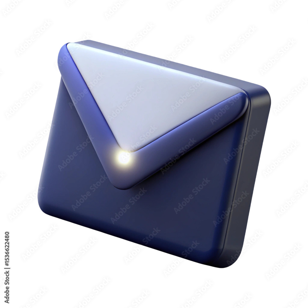 Poster modern glossy 3d render of a digital envelope with illuminated corner on transparent background