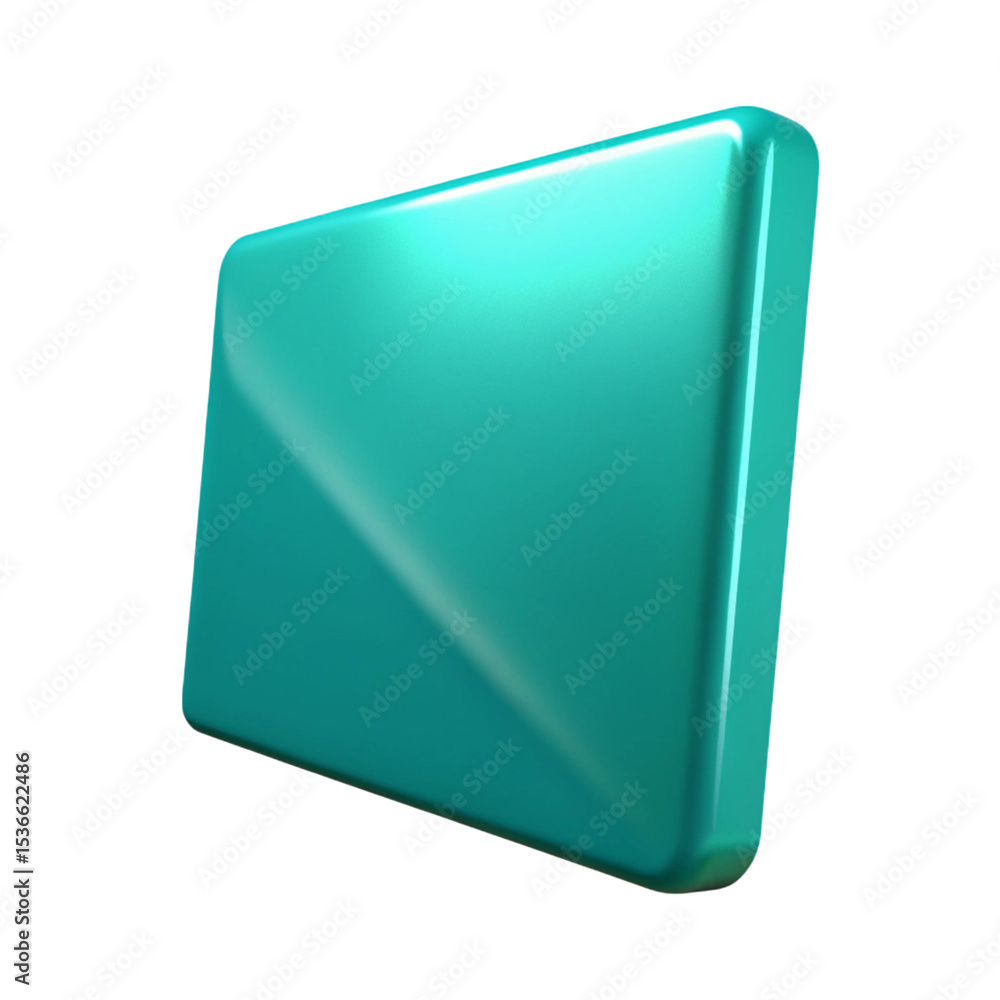 Poster modern glossy turquoise 3d rendered square with rounded corners on a transparent background