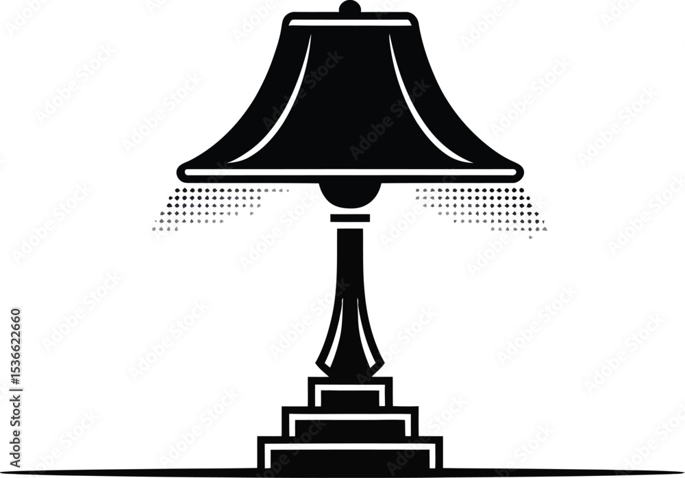 Poster elegant table lamp silhouette with light emanating isolated on white background simple design