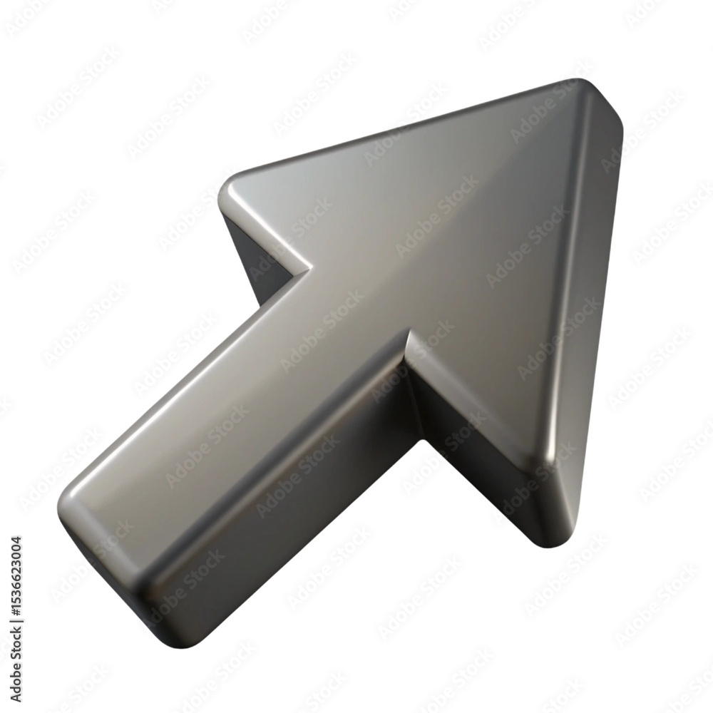 Poster sleek metallic arrow pointing upwards isolated against a deep transparent background