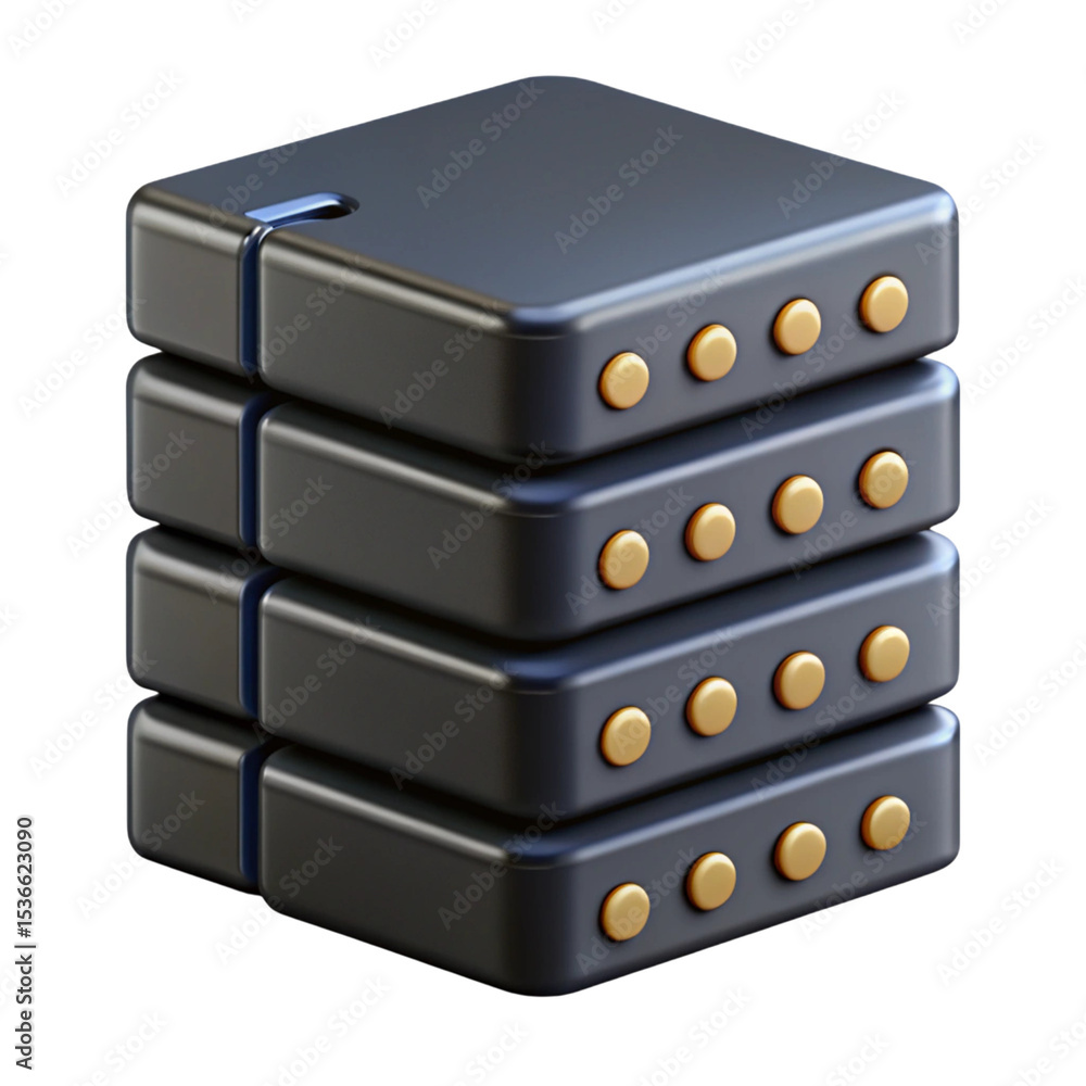 Poster stacked servers data storage modern 3d render illustration on transparent background for technology